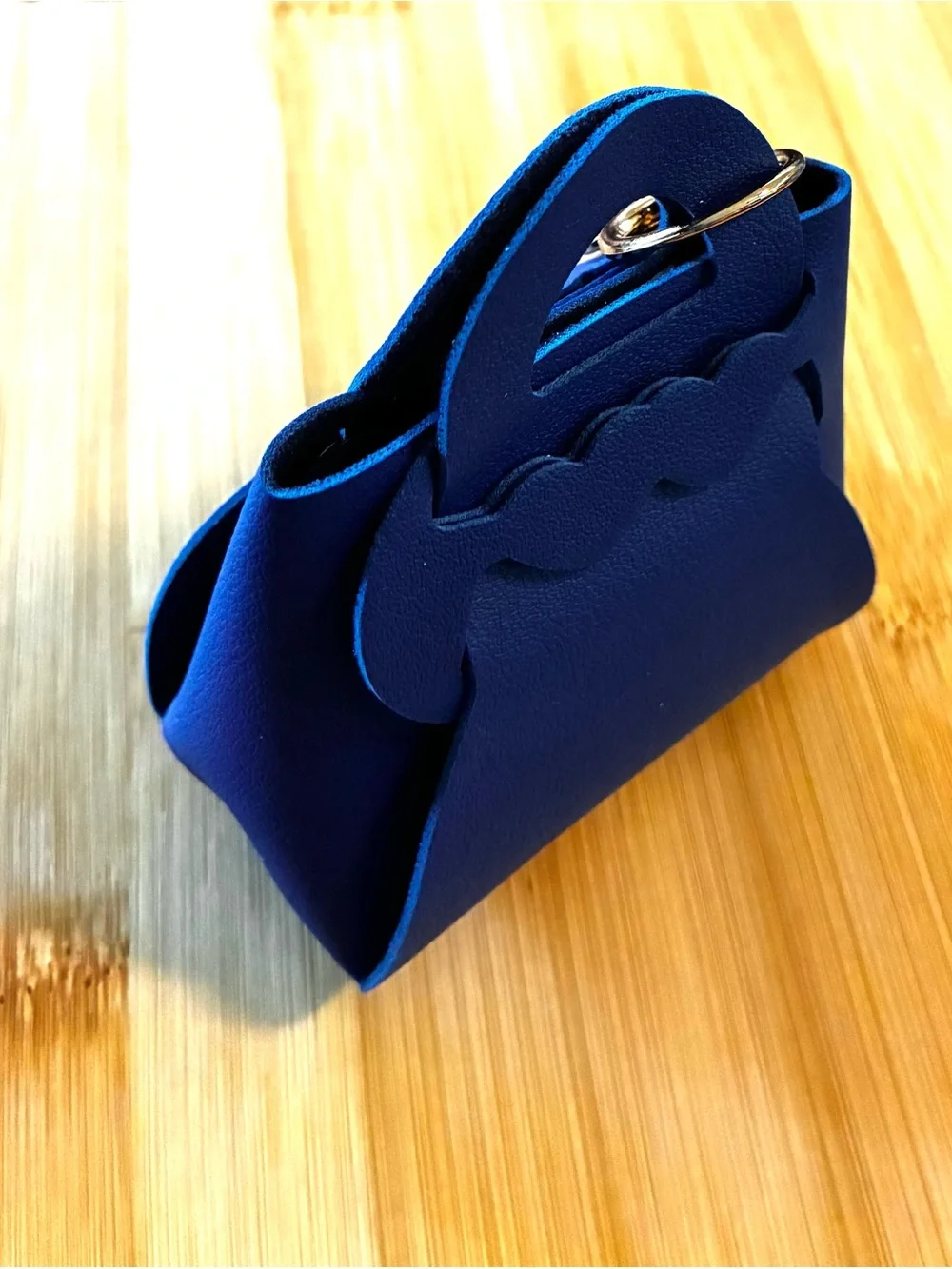 Mint Navy mini handbag keychain with gold hardware